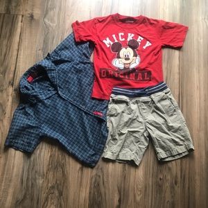 Boys Mickey Shirt w/ short sleeve flannel & shorts